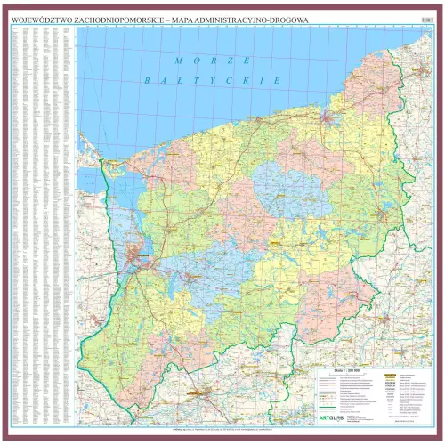 Województwo zachodniopomorskie mapa ścienna 1:200 000, 128x133 cm, ArtGlob